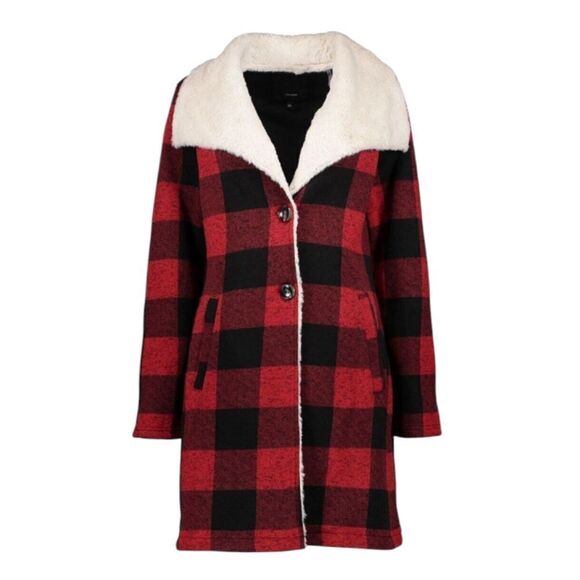 Steve Madden Cabincore Buffalo Check Plaid Red Black Women's XXL Longline Coat - Picture 1 of 16